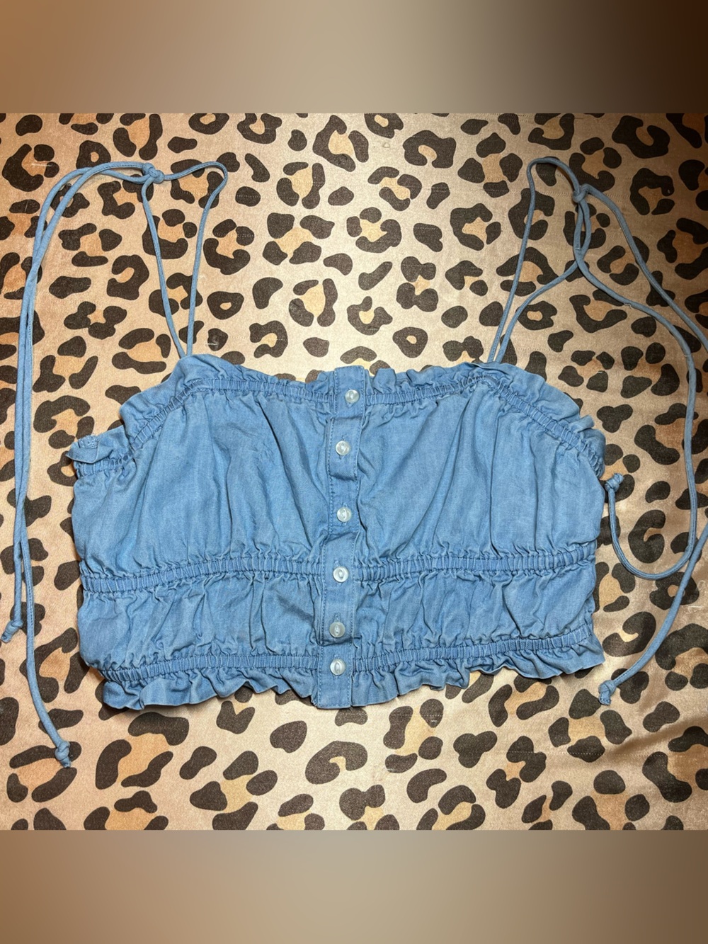 aerie light blue ruched crop top with adjustable ties